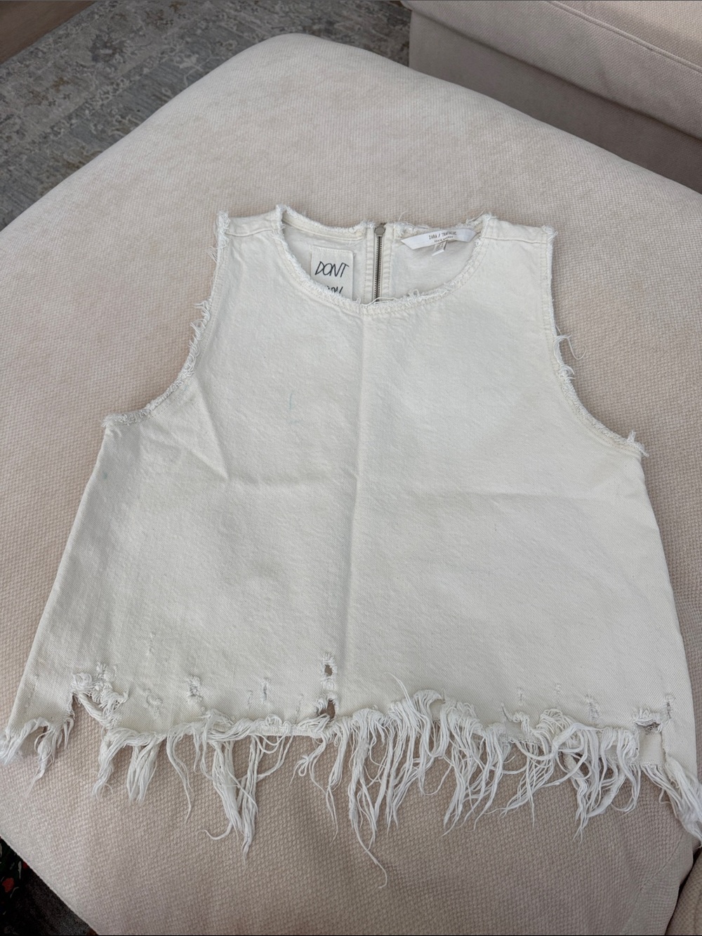 Zara White Frayed Hem Tank Top